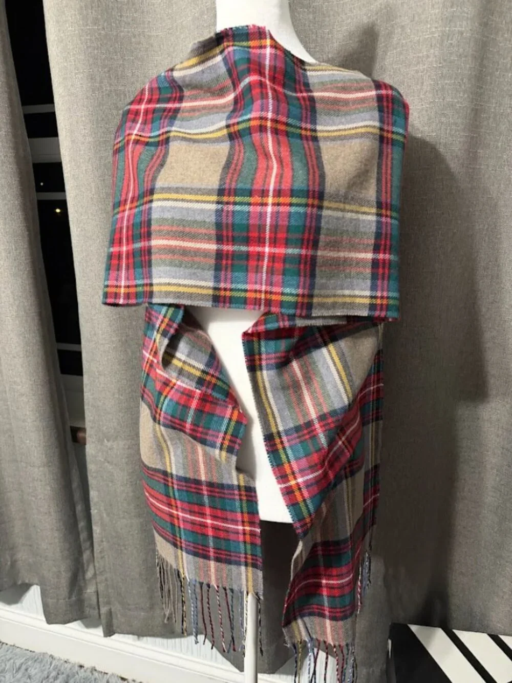 Red Green Plaid Tartan Scarf Fringe Wrap Women’s Winter Shawl